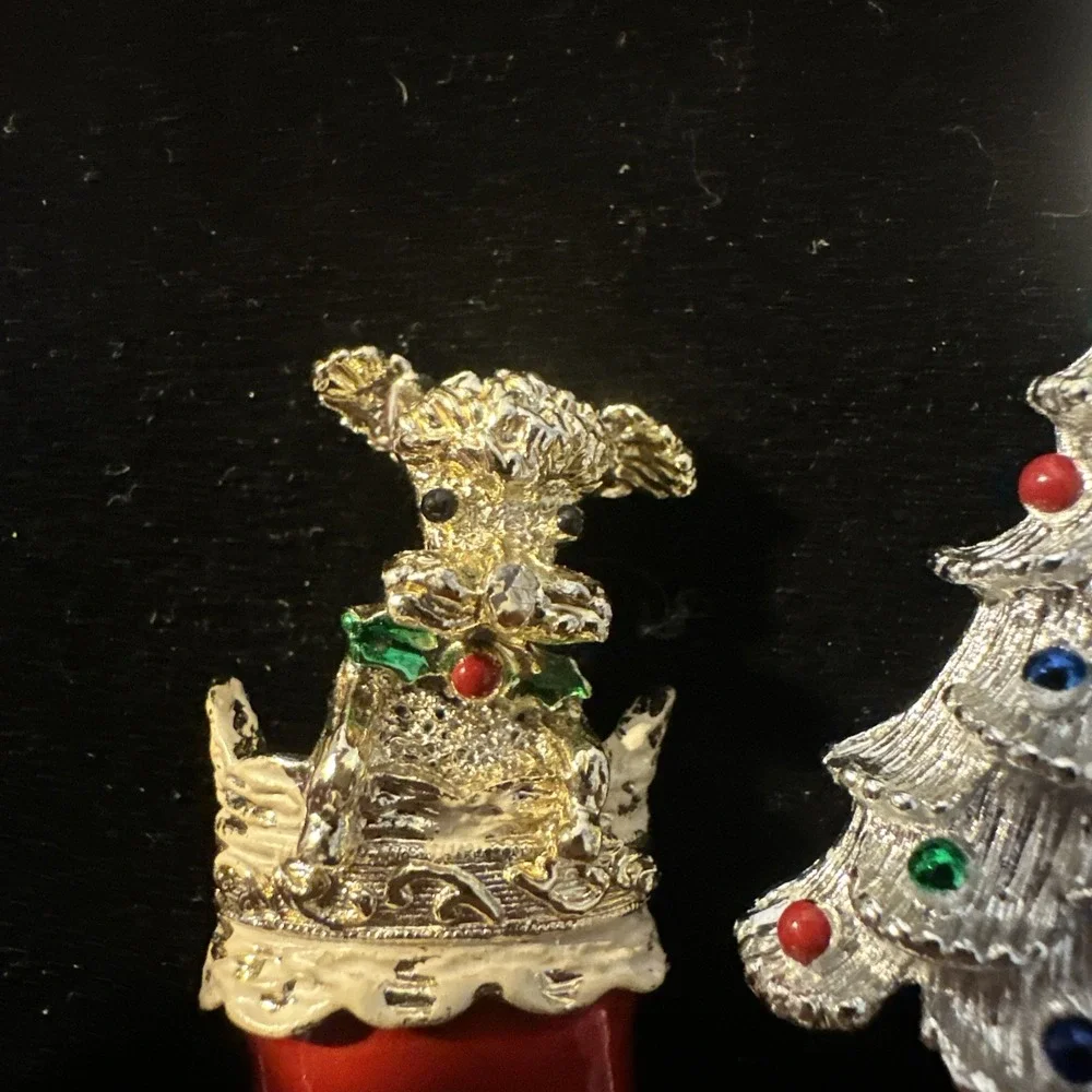 Vintage Gerry's Christmas Brooch Puppy in Stocking Santas Boot & Christmas Tree